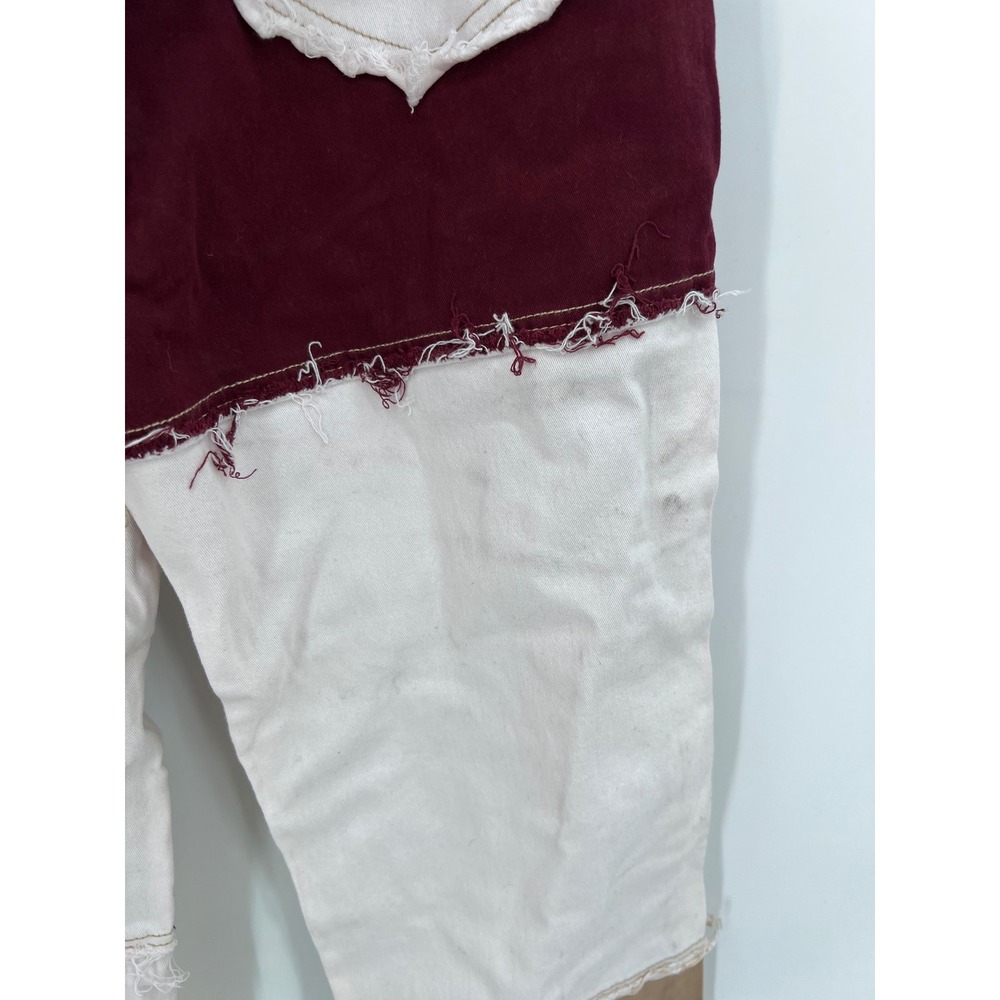 Patchwork Colorblock Jeans Burgundy Tan White Frayed Hem Size M NWT - Picture 7 of 9